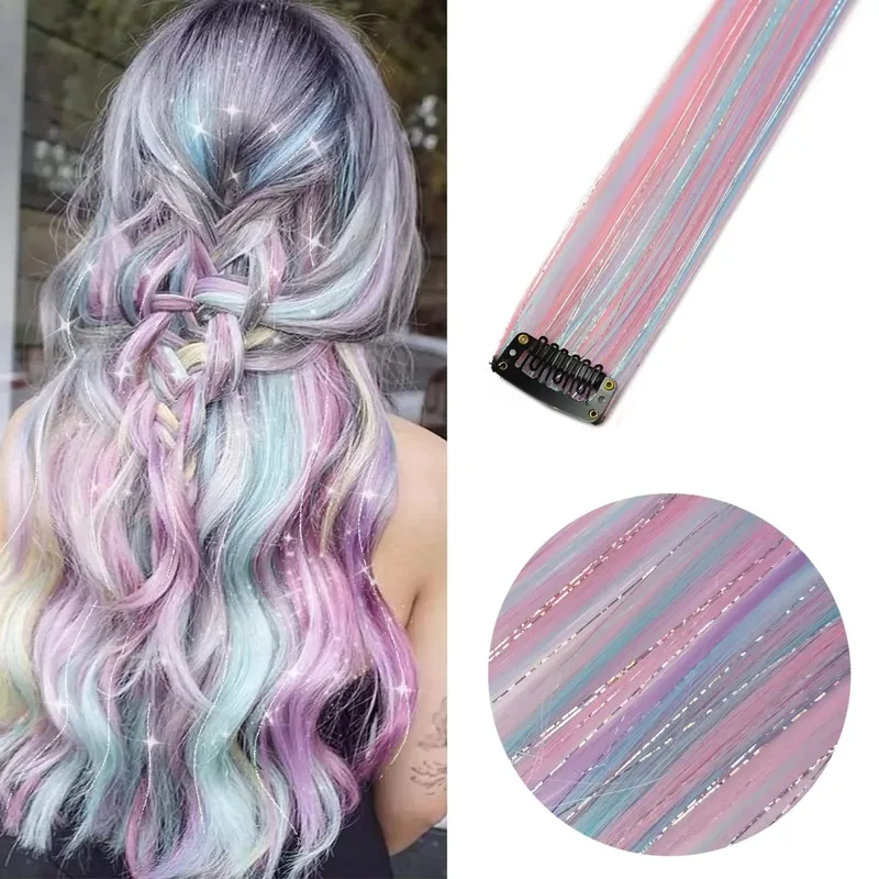 Synthetic Clip In One Pieces Hair Extensions Straight Synthetic Hair Pieces 22Inch Long Ombre Hair Pink Purple Red Blue