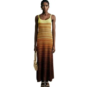 Gaun Liburan Pesta Malam Tanpa Lengan Maxi Payet Emas Afrika Boho Elegan Wanita Desain Merek Mewah Pakaian Wanita Rajutan