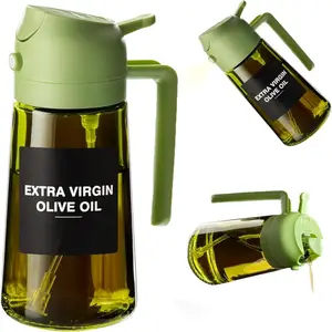 Pulverizador de óleo de 470 ml para cozinhar 2 em 1 dispensador de azeite e garrafa de óleo com adesivos garrafa de spray de vidro grosso