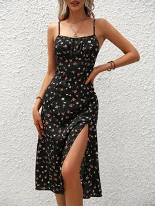 Vestit de platja boho d'estiu amb tirants d'estampat floral per a dona 2024, vestit amb tirants elegants amb coll quadrat, vestits