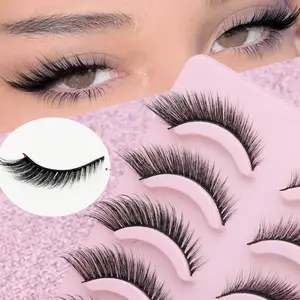 5 Ζεύγη βλεφαρίδων Cat Eye Faux Βλεφαρίδες Βιζόν Βλεφαρίδες με φτερωτό τέλος μακριές βλεφαρίδες Φυσικές μακριές βλεφαρίδες Manga Ψεύτικες βλεφαρίδες Μακιγιάζ