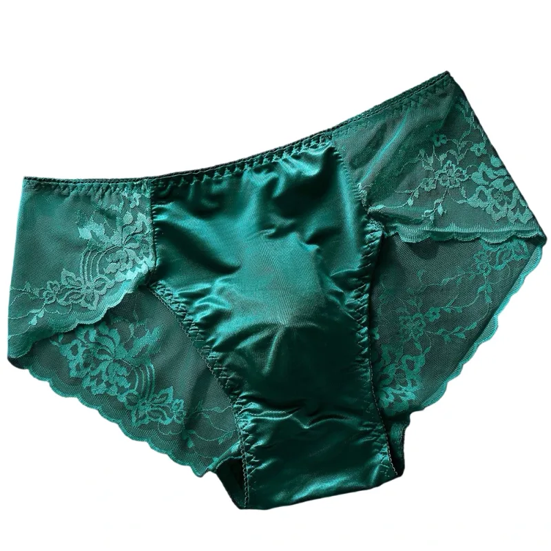Calces d'encaix per a homes Calces de seda de gel sense costures Roba interior 3D Bulge Bag Calces gais de cintura baixa