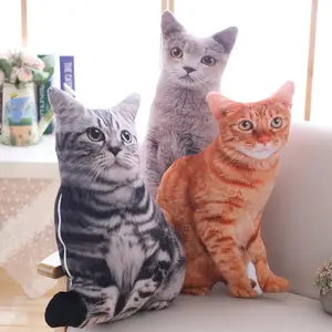 Plysj realistisk 3D kattedukke myk tegneseriesimulering katt plysjpute utstoppet Kawaii plysjdyr leketøypute for barn, jenter