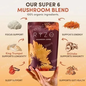 Organic Mushroom Extract Powder with MCT Oil Adaptogenic Blend 6 Types Daily Nutritional Support Smooth Formula Supplement