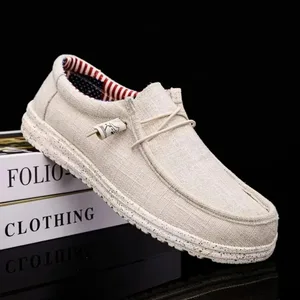 Moda masculina mocassins de lona confortável leve respirável sapatos casuais masculinos deslizamento-on sapatos de condução homem 2025