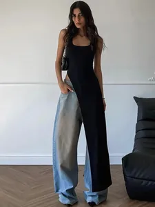Seksi Kolsuz Yan Yüksek Bölünmüş Midi Elbise Backless kadın Yaz Parti Kulübü Sokak Şıklığı Y2K Stil Düz Renk