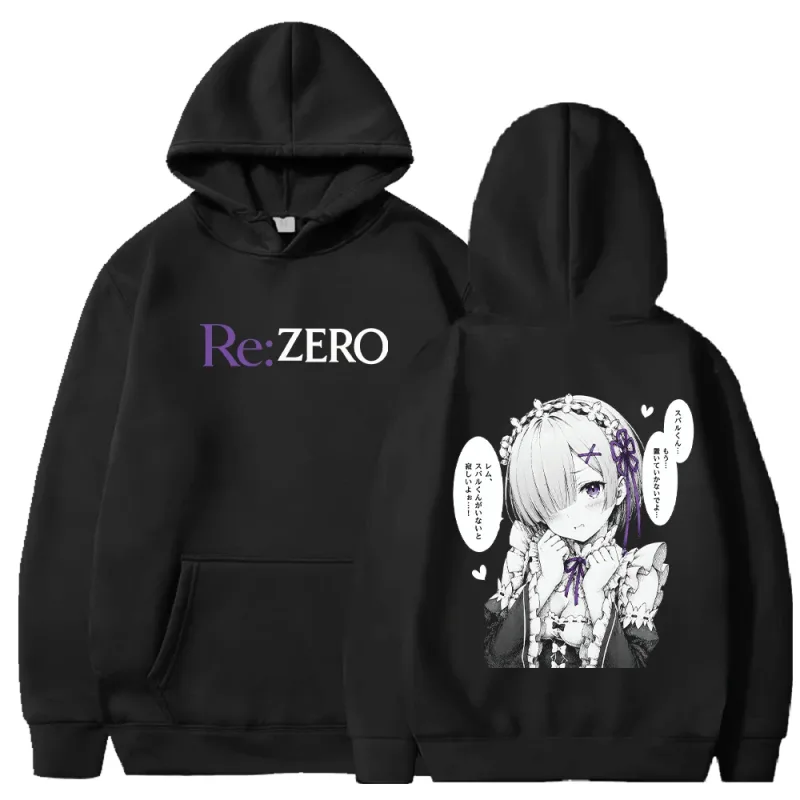 Rem Manga Re:Zero Hoodie Cetak Mode Pakaian Jalanan Harajuku Pakaian Pria Wanita Musim Gugur Lengan Panjang Kasual Pulover Bertudung Bulu