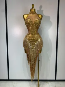 Sexy Bühnenkostüm, glitzerndes Strass-Mesh, transparente Pailletten, Quaste, Abend, Geburtstag, Party, Nachtclub, Tanz, Sänger-Outfit