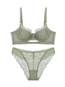 Anime csipke melltartó szett Push Up Underwire Japan Kawaii Hollowed Bralette kis mellkas Szexi áttetsző vékony kupa tiszta lányos fehérnemű szett