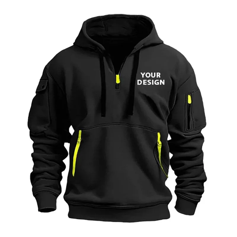 Sudadera informal holgada con bolsillo en el brazo y cremallera deportiva para hombre, nuevo europeo, personaliza tu logotipo, chaqueta con capucha y hombros caídos
