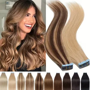Tape-in-Haarverlängerungen, Echthaar, blond, nahtlos, Band-Haarverlängerungen, 4 x 0,8 cm, Hauteinschlag, PU-Klebeband im Haar, 20 Stück, 30,5–55,9 cm