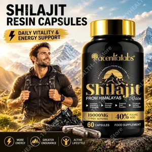 Shilajit Resin Capsules from Himalayas 1000mg 10:1 Extract 40% Fulvic Acid 60 Count Supports Stamina & Endurance Brain Function