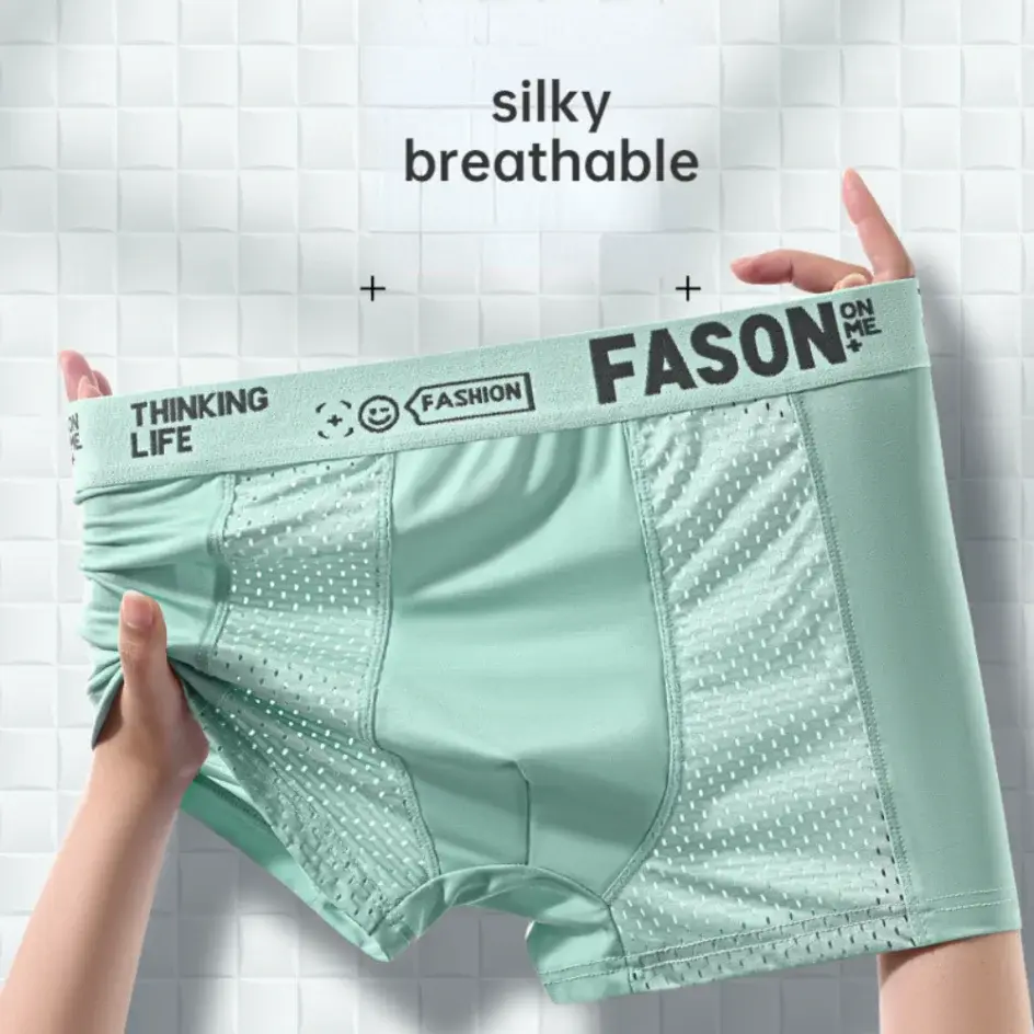 Cuecas masculinas de malha de seda gelo antibacteriana respirável boxer cuecas grandes shorts masculinos calcinha boxershorts