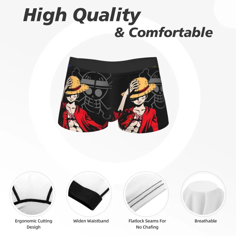 One Piece Monkey D Luffy Skull Men Underwear Boxer Briefs Shorts Panties Novelty Mid Waist Underpants for Homme Plus Size