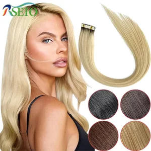 Mini fita em extensões de cabelo humano extensão de cabelo natural real 16 "-26" preto marrom loira fita invisível em linha reta para salão de beleza
