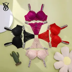 Set reggiseno e slip Comodo push up Shapewear regolabile imbottito raccolto nuovo set di lingerie in pizzo V sexy da donna