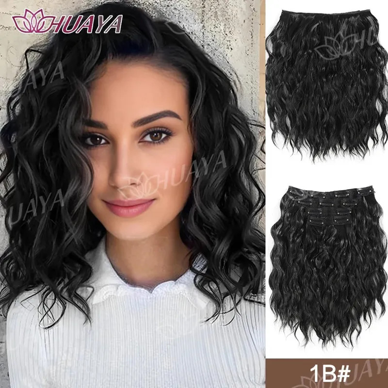 Synthetic Extension Wigs for Women BB Clip Style Four-Piece Set Water Wave Short Hair Extension Wigs Suitable for Everyday Wear