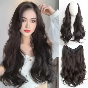 Extension capillaire synthétique à Clip, postiche longue, épaisse et bouclée, Blonde naturelle, résistante à la chaleur, pour femmes