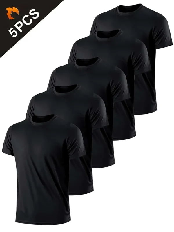 Samarreta esportiva d'assecat ràpid ultralleuger de color sòlid per a home de 5 peces de part superior lleugera transpirable per a entrenament físic, entrenament, córrer, gimnàs