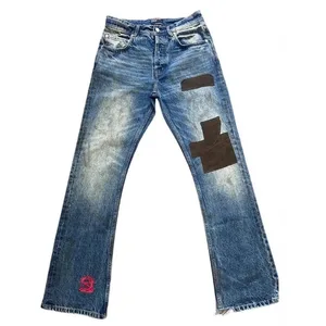 Herre flared jeans Harajuku Vintage vaskede denimbukser Distressed Patchwork Corduroy Slim Fit Casual Streetwear Unisex Nyt forår