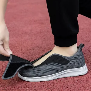 Sapatos abertos ajustáveis ​​para homens, leve, confortável, sapatos de caminhada para diabéticos, tênis para pés idosos inchados, largura normal