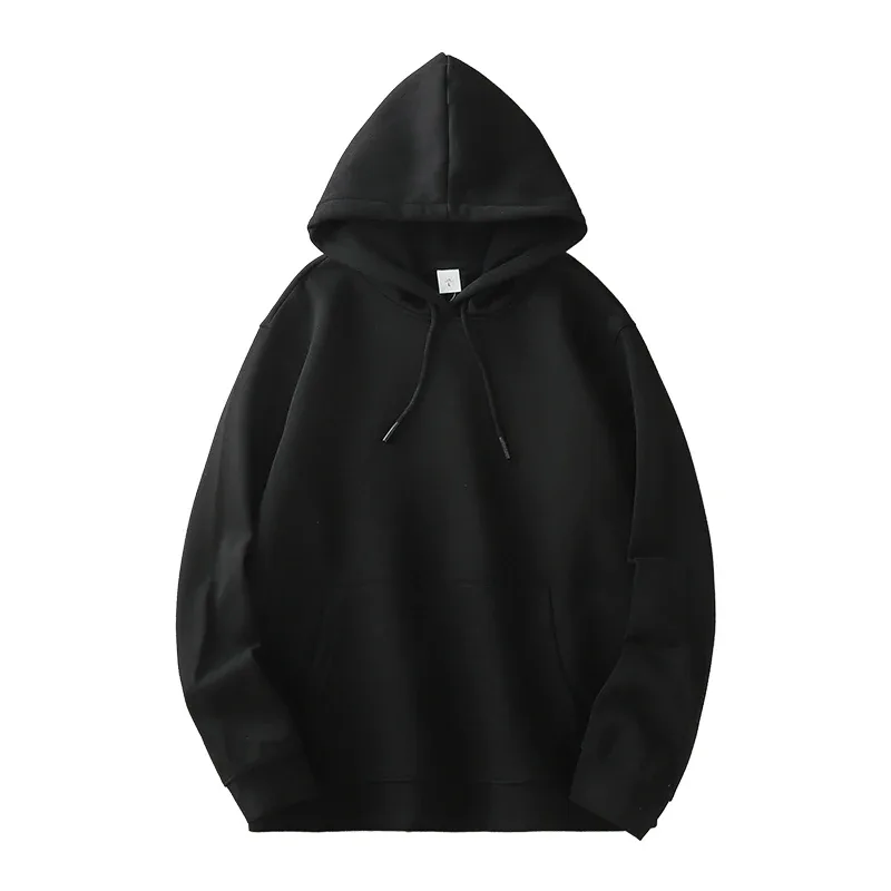 Afslappet hættetrøje til mænd Vinter Ticken Ensfarvet Løs Basics Fleece hættetrøjer Langærmet sweatshirt herretøj