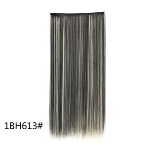 24 tommer syntetisk lang lige klips i ét stykke hårforlængelse 5 klips falsk blond hår brun sort varmebestandigt falsk hår
