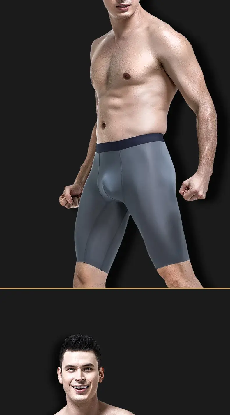 Mens Underwear Boxers Shorts Homme Slim Thin Ice Silk Panties Man Breathable Pouch Middle Long Leg Underpants Cueca Calzoncillos