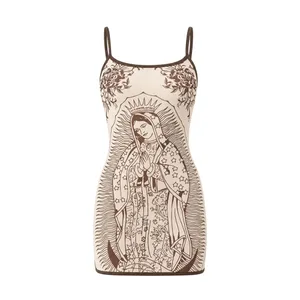 Moda estranho puss arte impressão vestido feminino baixo pescoço magro ajuste bodycon vestido sexy alta elasticidade mini vestido de festa da meia-noite