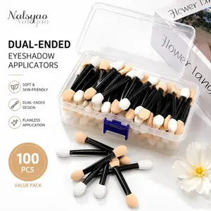 50/100/200PCS Dual-Sided Sponge Eyeshadow Applicators na may Container – Long Handle Disposable Makeup Brushes Tool