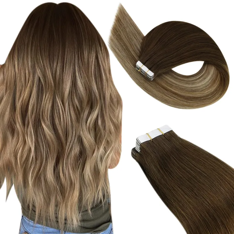 [NEW] Ugeat Tape in Hair Extensions Human Hair Balayage Straight Seamless 12-14inch For Women 20Pcs/Pack 100% Human Natural Hair