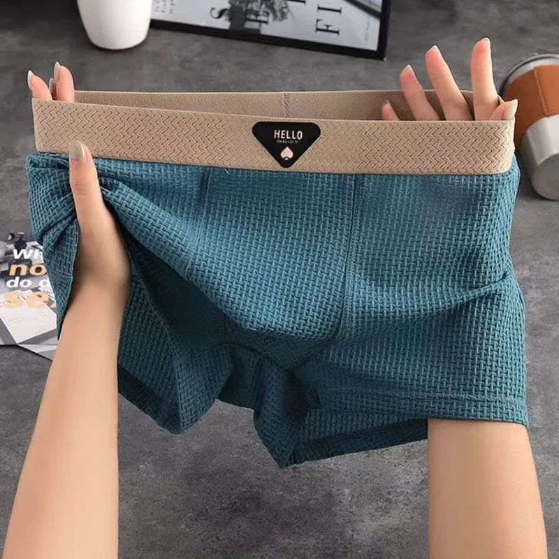 4pcs Men's Boxer Shorts Ice Silk Underwear Underpants Cool Breathable Sexy Slim Panties Mesh Lingerie
