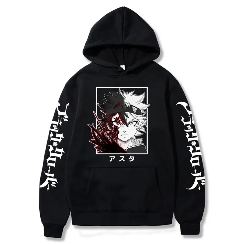 Trevo preto anime roupas masculinas moletom com capuz harajuku manga asta oversized inverno manga longa streetwear hoodies