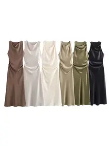 Satin Long Dresses for Women 2026 Summer Slip Midi Dress Woman Sexy Evening Party Dress Sleeveless Female Elegant Dresses