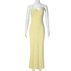 Trendix feminino fino elegante maxi vestido de verão sólido cintura alta longo suspender vestidos festa de férias sexy sem costas vestido de praia