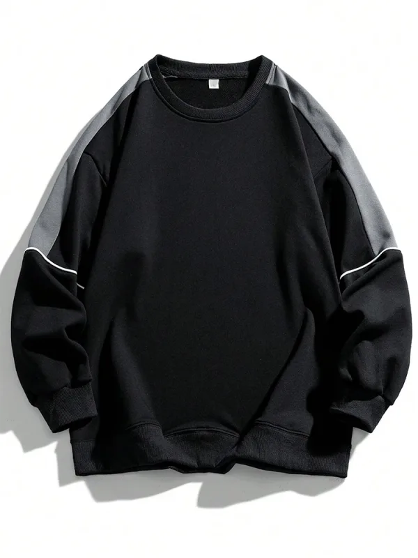 Nye Mænd Efterår Casual Fashion Teenager Pullover Top Farve Kontrast Rundhalset Hættetrøjer Mandlige Langærmede Løse Sweatshirts Toppe