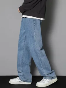 2026 Nieuwe Koreaanse Heren Casual Lange Jeans Klassieke Man Rechte Denim Wijde Broek Effen Kleur Lichtblauw Grijs Zwart