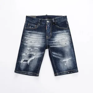 Summer Style dsq Italien Brand Jeans Herre Slim Short Jeans Mænd Denim Bukser Lynlås Stripe Hul Blue Hole Shorts Jeans til mænd
