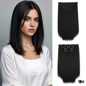 Piraso ng peluka para sa mga kababaihan mahabang tuwid na buhok extension 11 card apat na piraso set synthetic clip hair