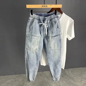 bagong Autumn Luxury streetwear Korean Harajuku Stretch Men's Slim Solid Denim Casual Pencil Pants baggy jeans cargo trousers men