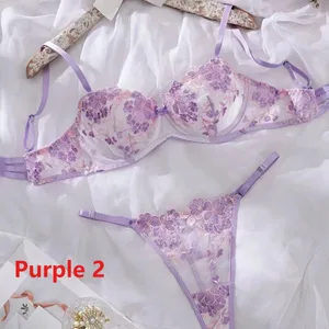 女性透明 Bralette アンダー 2 ピースブラジャーとパンティセット花刺繍セクシーなランジェリーセットプッシュアップブラジャーパンティ下着