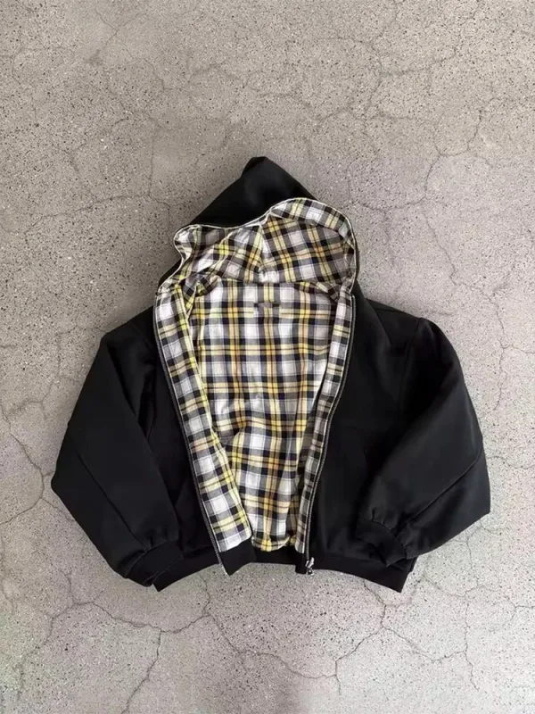 Winter Casual Plaid Print Hoodie Women's Warm Zip-Up Double-Sided Wear Sweatshirt Female Fashion Trendy Loose Hooded