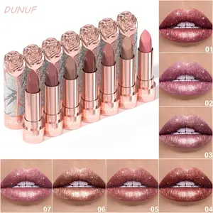 Batom metálico brilhante dourado, 7 cores, pérola, glitter, maquiagem labial, alto pigmento, veludo, fosco, longa duração