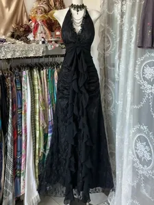 Francuska Retro Slim głęboki dekolt elegancka sukienka damska nowa gotycka Vintage czarne sukienki imprezowe główna ulica szykowna, obcisła odzież 2025