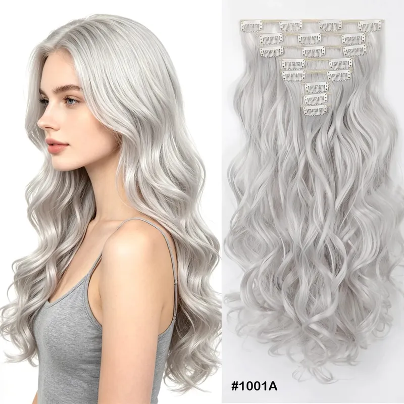 Clip-In Hair Extensions 8Pcs Set 17Clips Matte Synthetic Wavy Full Head Hairpiece for Women Daily Use Easy to Install