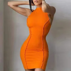 Ženy Léto Sexy Úzké zavinovací bokové šaty Pevné patchworkové minišaty s výstřihem do O bez rukávů INS Fashion High Street Pouzdro Vestido