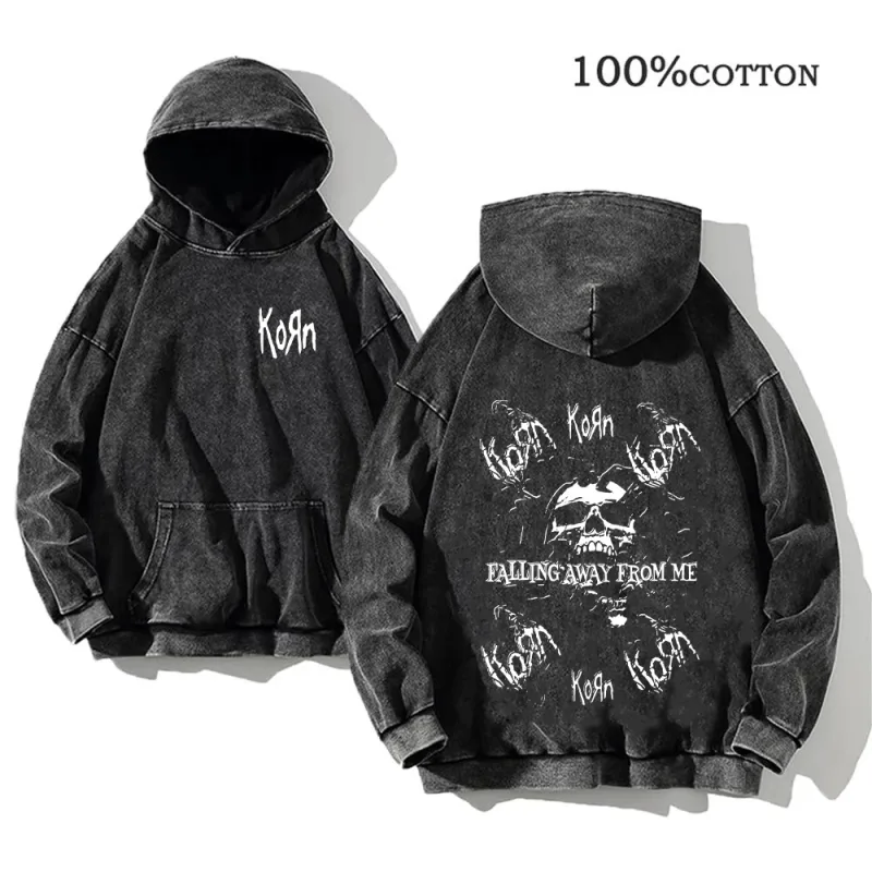 Korn Rock Band World Tour Hettegensere Vintage vasket herregensere Bomull Hip Hop Streetwear Hettegenser Løse Y2K topper