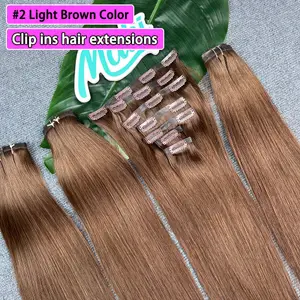 #2 Färg Rak Clip ins Human Hair Extensions 100 Gram 7 Styck/Set Seamless PU Weft Clips i vietnamesiska 100% Raw Virgin Hair