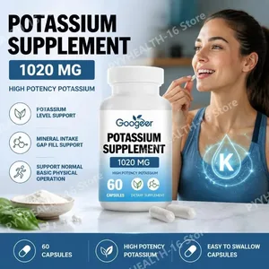 Cápsulas de potasio Googeer 1020 mg Nivel de potasio de alta potencia Respaldo de ingesta de minerales Relleno de brechas Biodisponibilidad 60 cápsulas