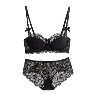 Modest French Pure Desire Bralette Copa AB, conjunto de sujetador y sujetador de encaje de cobertura completa, realce de busto pequeño inalámbrico para chica gordita, lazo de talla grande